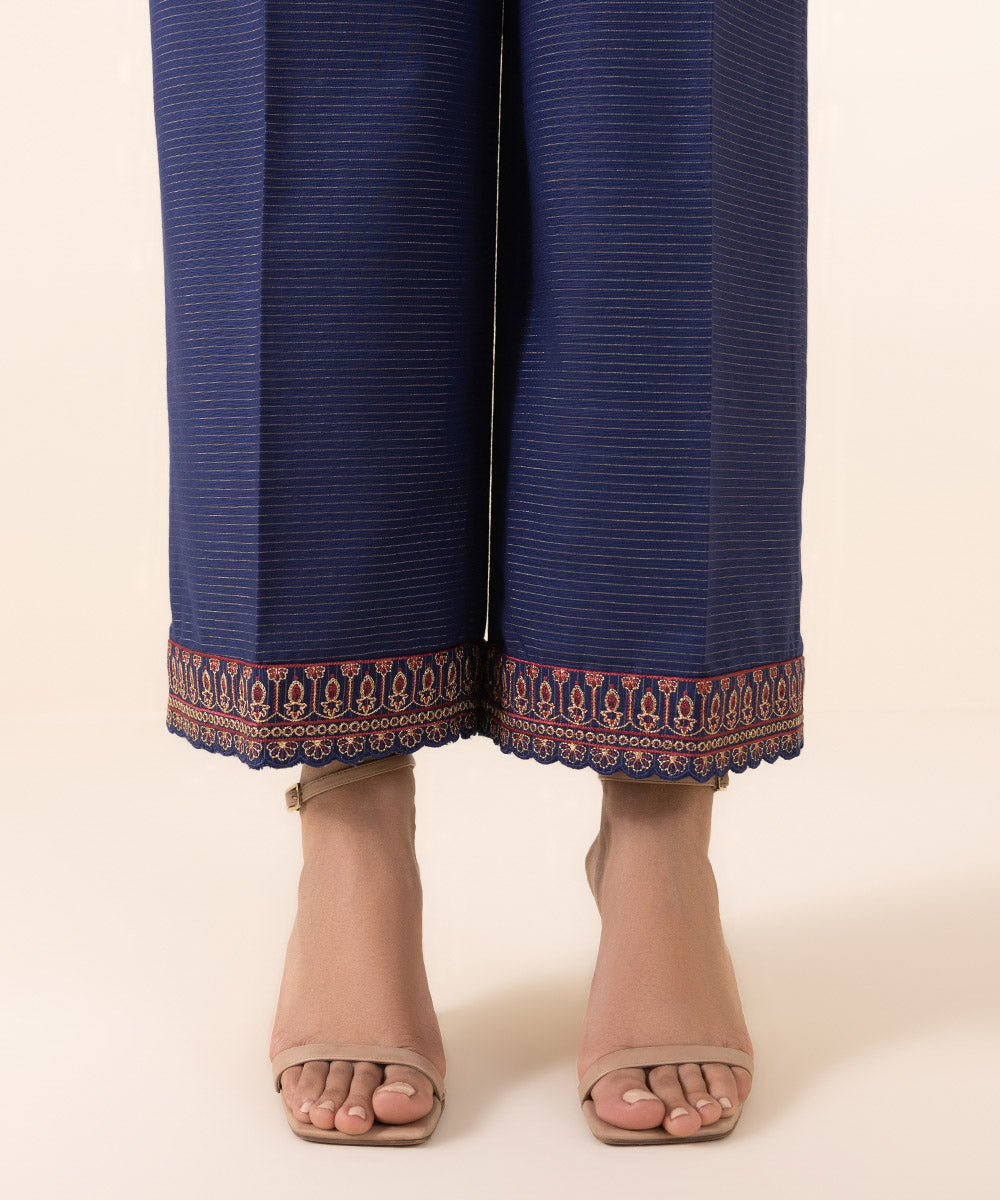 Women's Unstitched Zari Khaddar Blue Embroidered 2 Piece Suit 