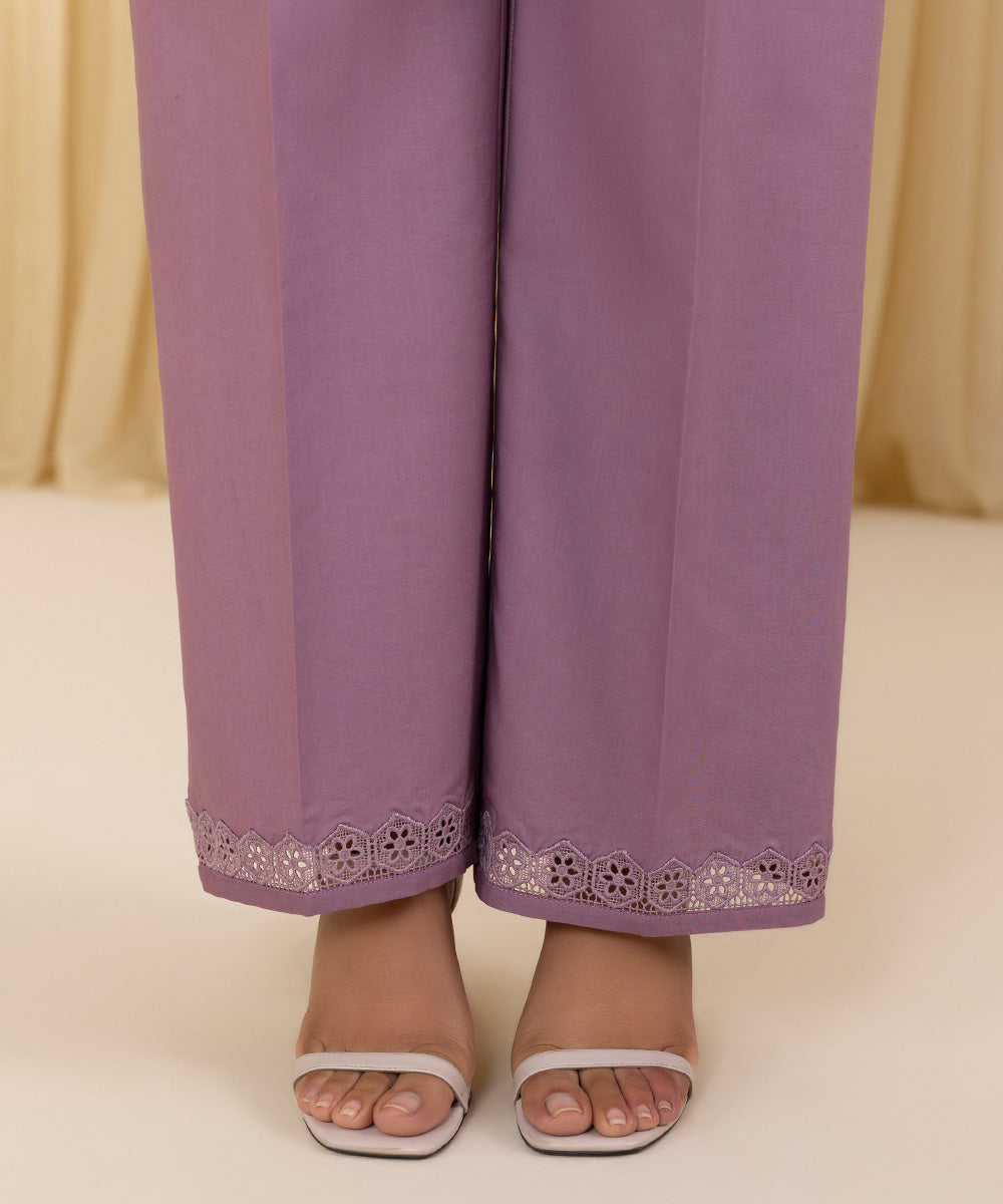 Unstitched Women's Purple Cotton Jacquard 3 Piece Suit