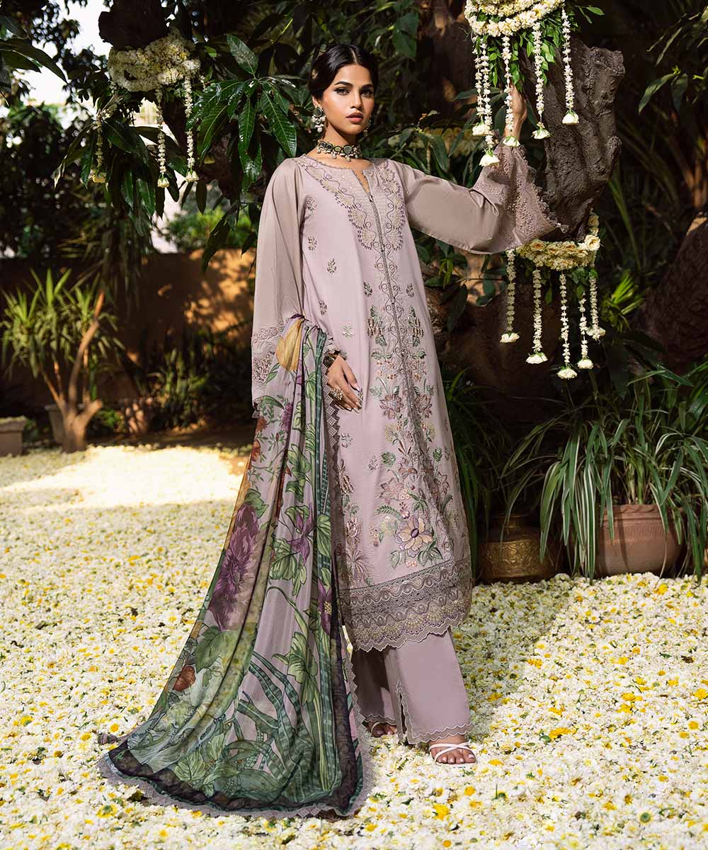 Unstitched Women's Brown Textured Lawn 3 Piece Suit