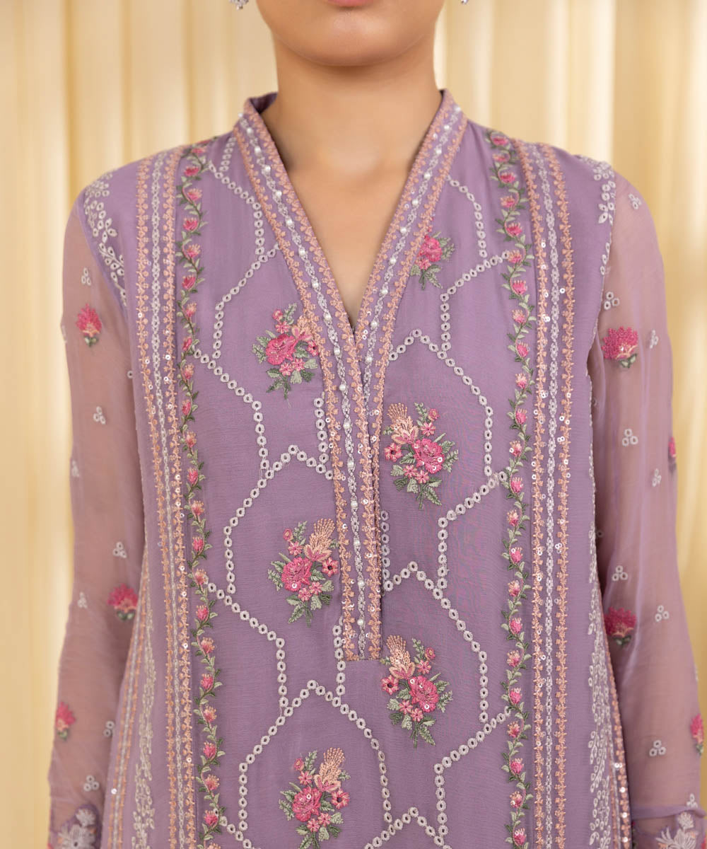 Unstitched Women's Pink Crinkle Chiffon 3 Piece Suit