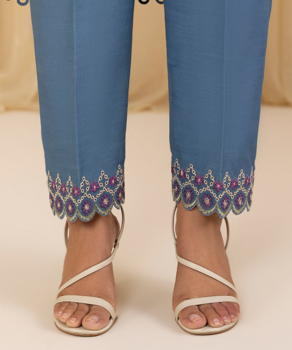 Unstitched Women's Blue Chiffon Embroidered 3 Piece Suit 
