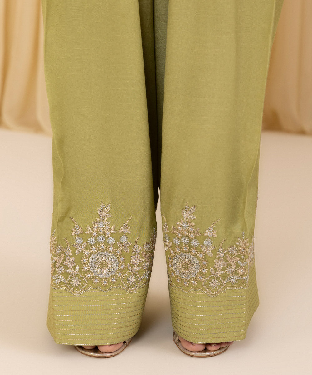 Unstitched Women's Green Raw Silk 3 Piece Suit