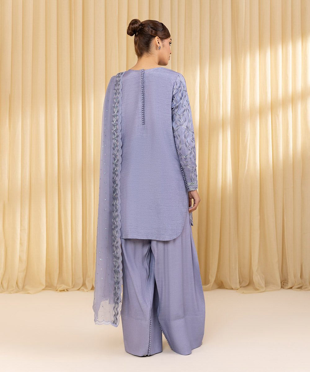 Unstitched Women's Purple Raw Silk 3 Piece Suit