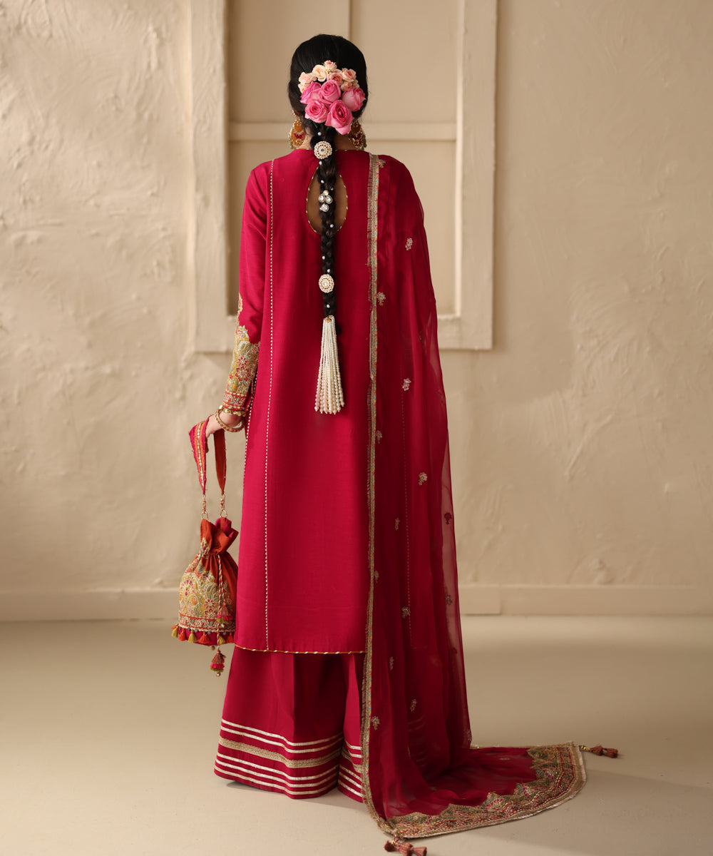 3 Piece - Embroidered Raw Silk Suit