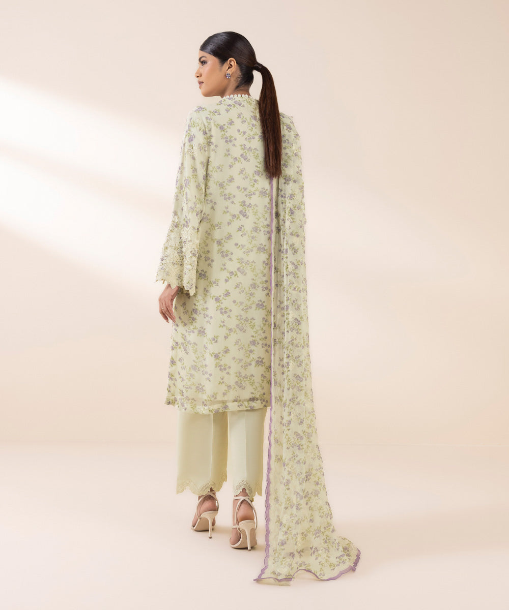 Unstitched Women's Embroidered Viscose Chiffon Beige Three Piece Suit