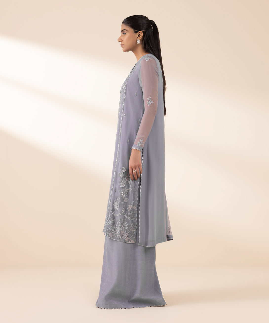 Women's Unstitched Blended Chiffon Embroidered Purple 3 Piece Suit