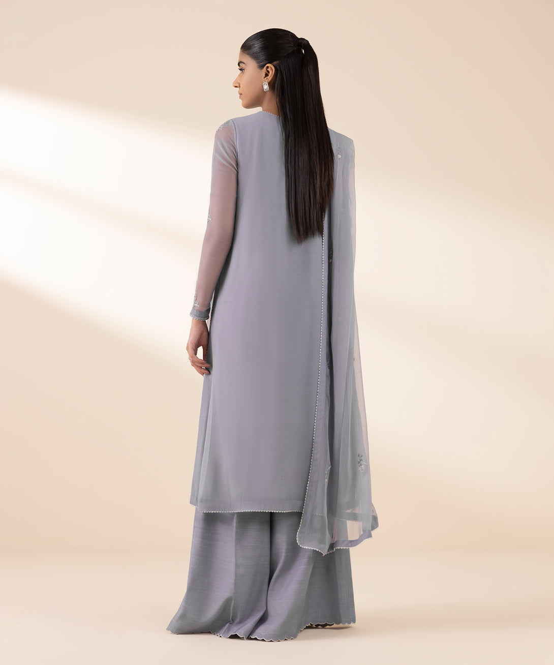 Women's Unstitched Blended Chiffon Embroidered Purple 3 Piece Suit