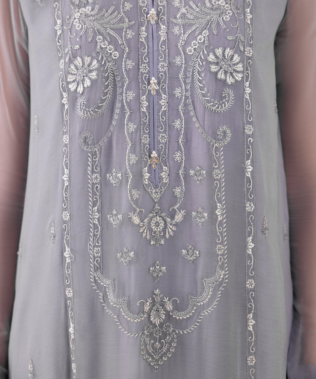 Women's Unstitched Blended Chiffon Embroidered Purple 3 Piece Suit