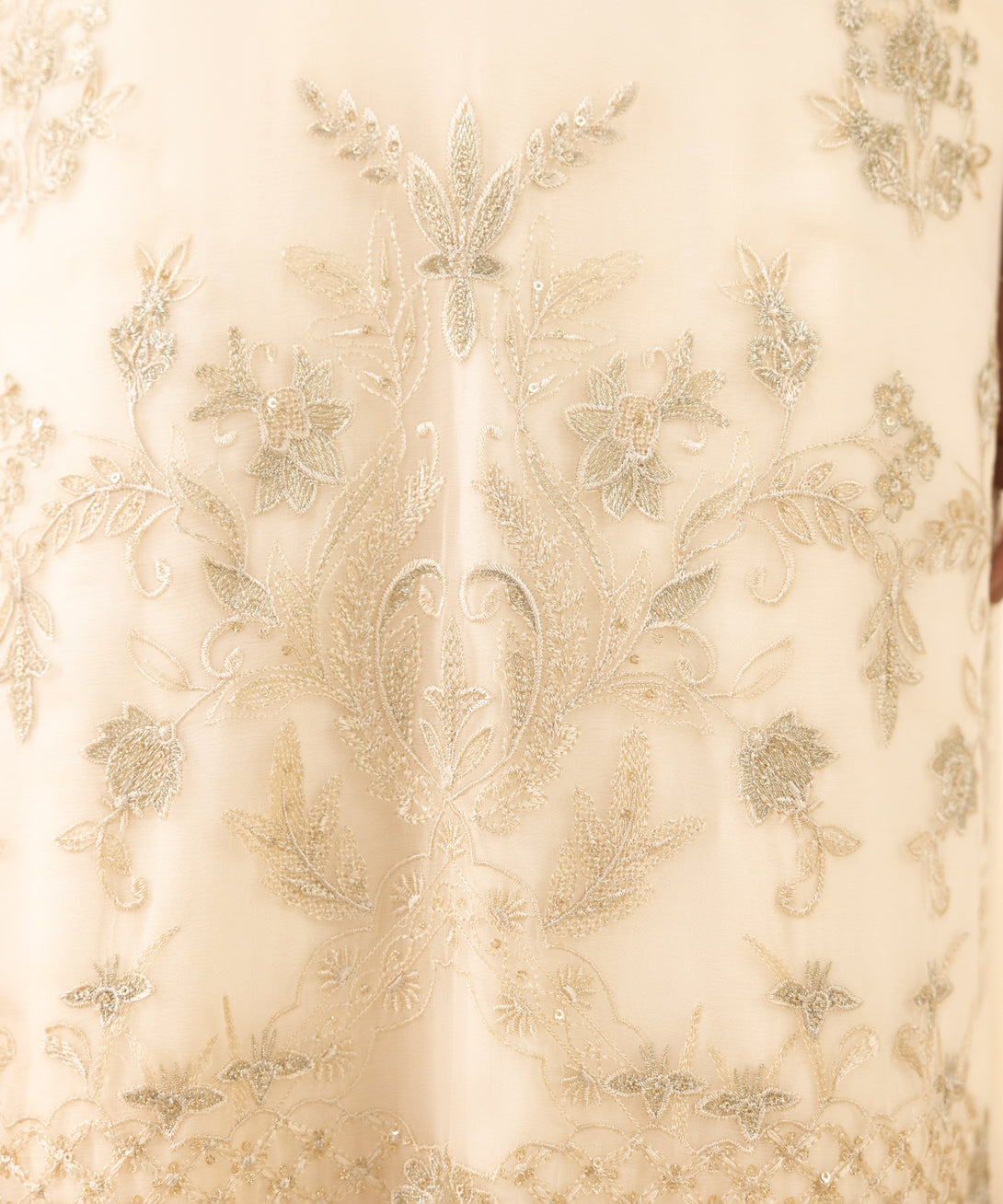 Women's Unstitched Blended Chiffon Embroidered Off White 3 Piece Suit