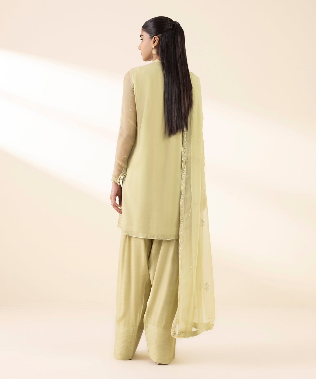 Women's Unstitched Blended Chiffon Embroidered Green 3 Piece Suit
