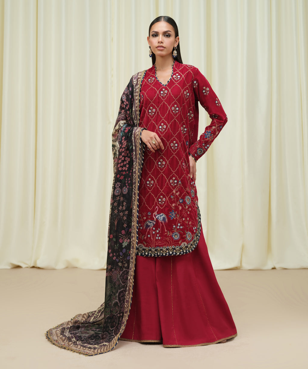 3 Piece - Embroidered Velvet Suit