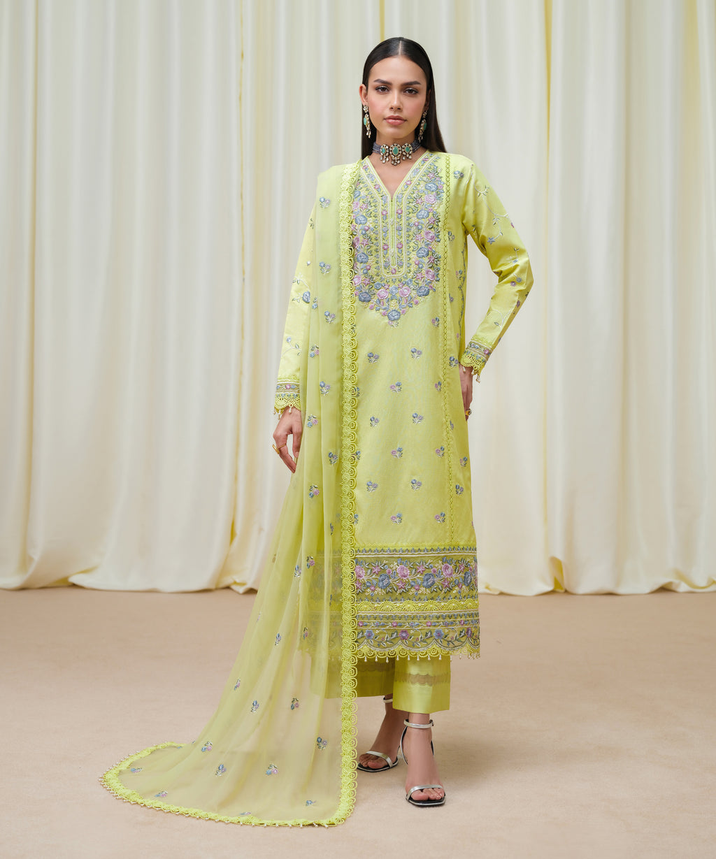 Women's Unstitched Cotton Net Dyed Three Piece Suit