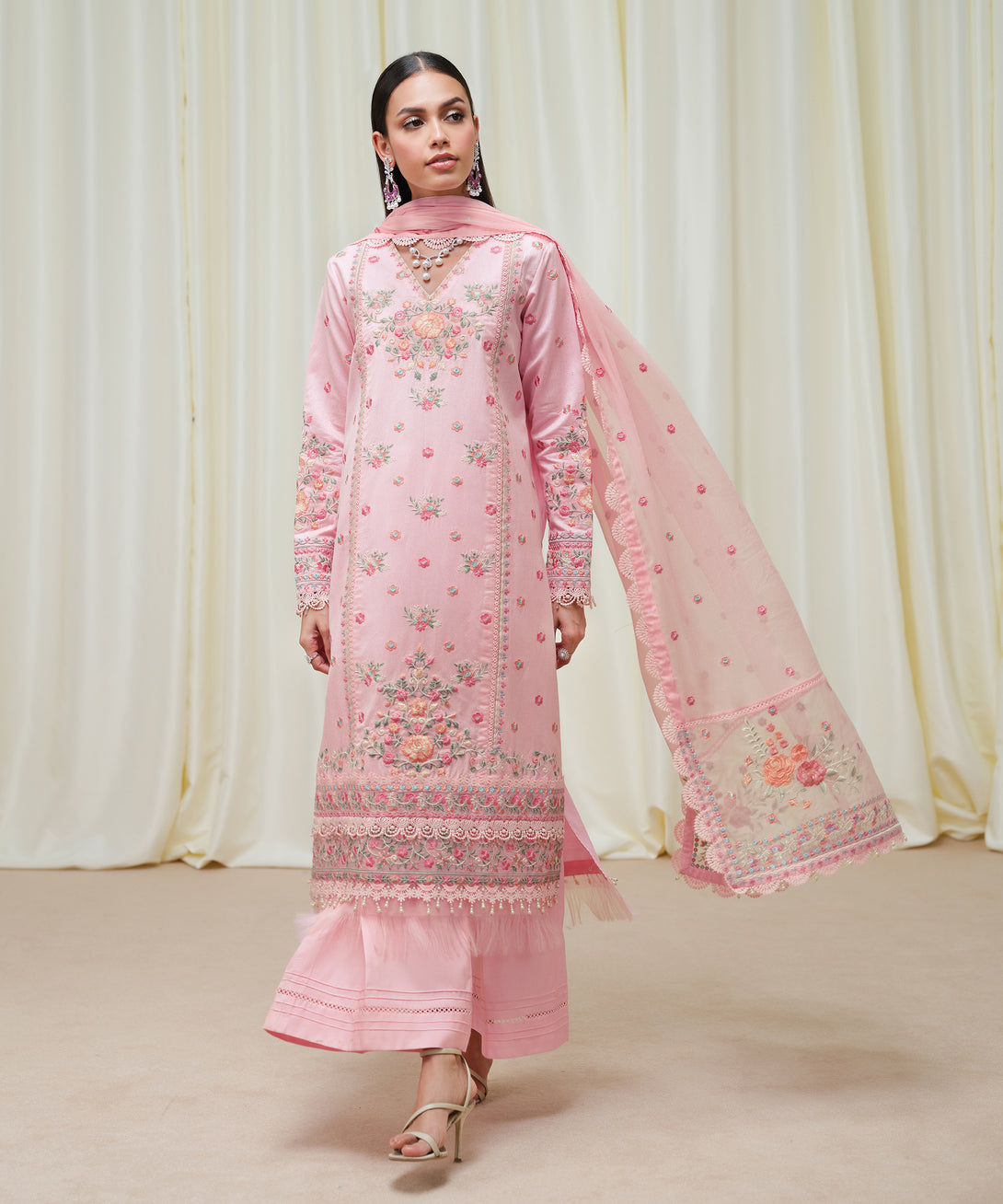 Women's Unstitched Cotton Net Dyed Three Piece Suit