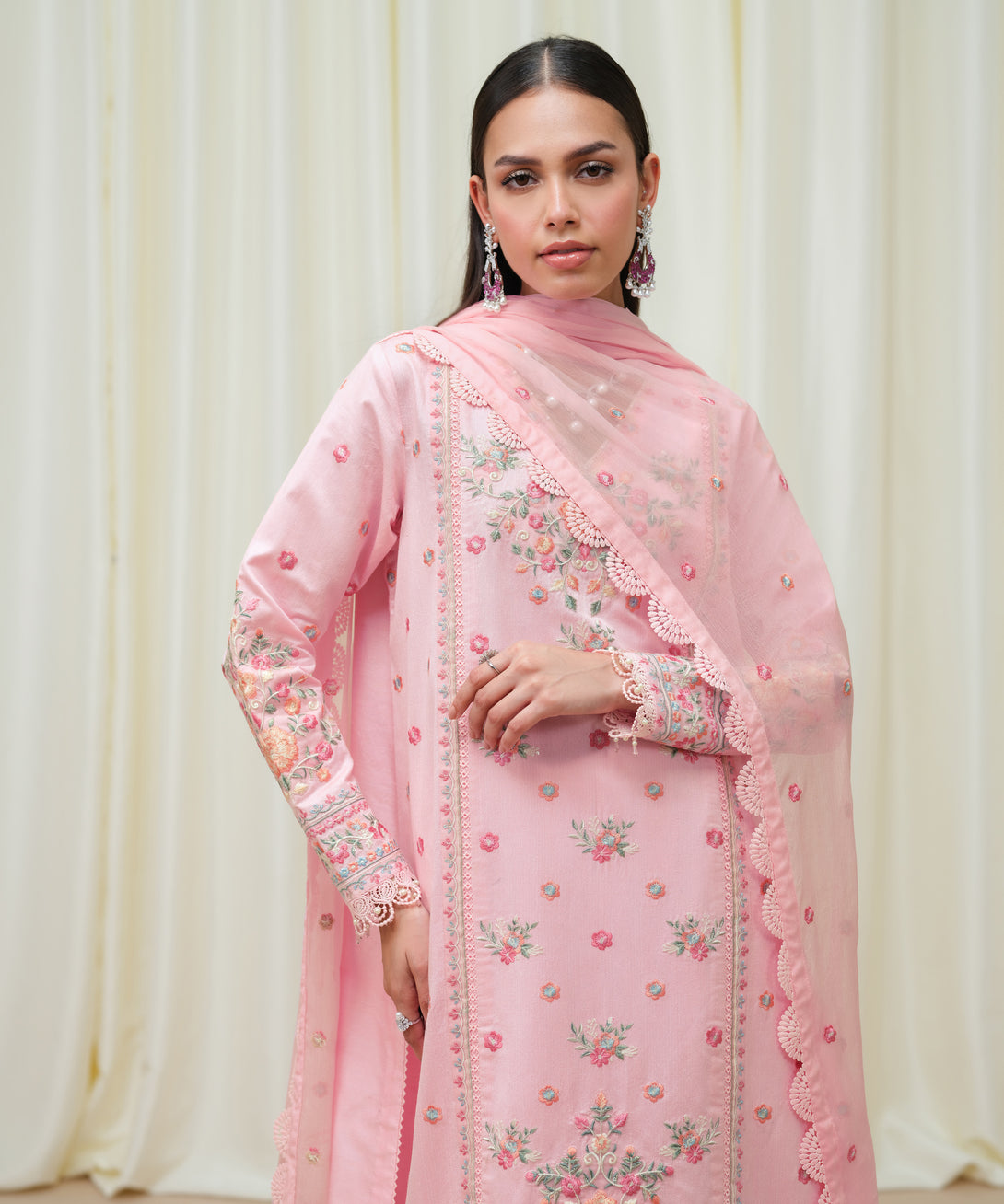 Women's Unstitched Cotton Net Dyed Three Piece Suit