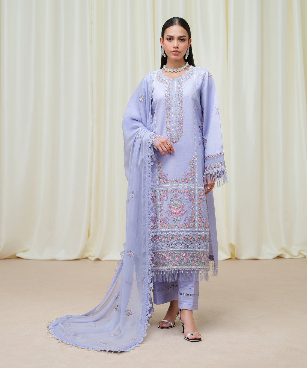 Women's Unstitched Cotton Net Dyed Three Piece Suit