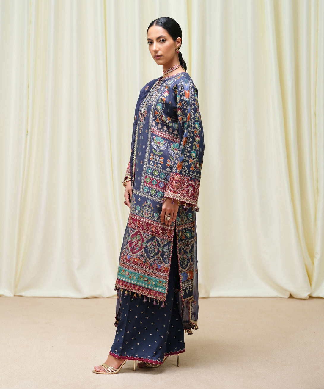 Women's Unstitched Viscose Raw Silk Printed Three Piece Suit