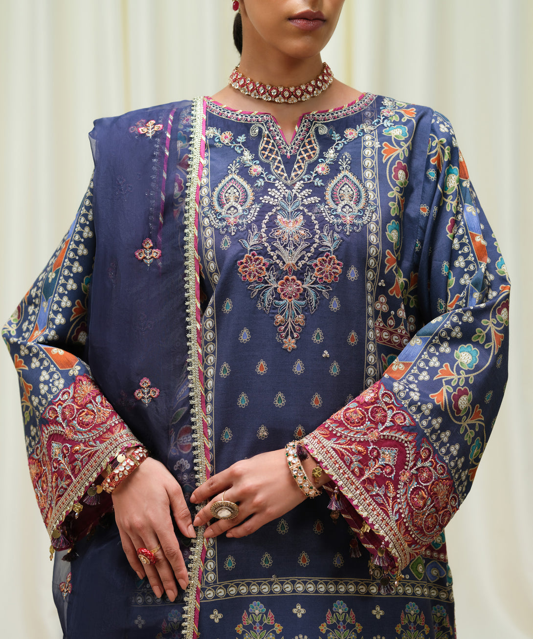 Women's Unstitched Viscose Raw Silk Printed Three Piece Suit