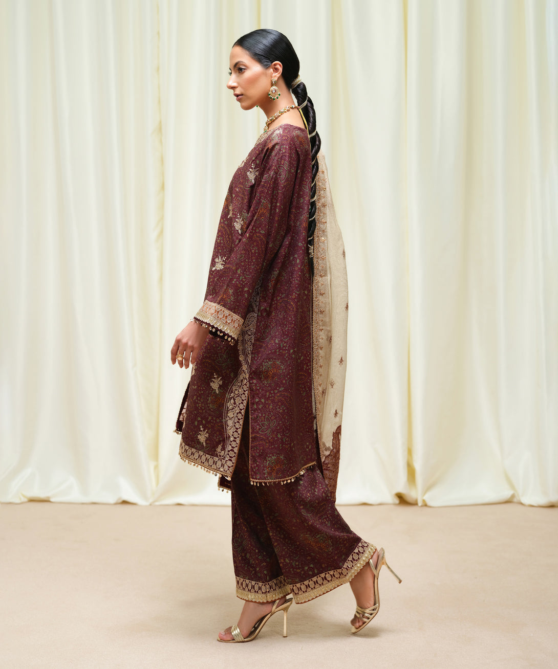 Women's Unstitched Viscose Raw Silk Printed Three Piece Suit