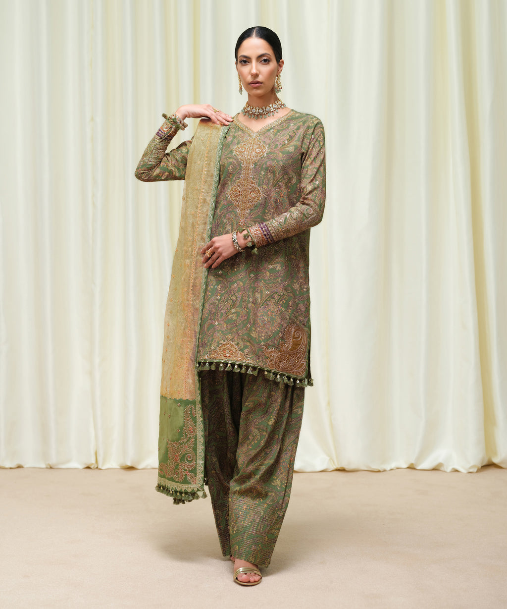 Women's Unstitched Viscose Raw Silk Printed Three Piece Suit