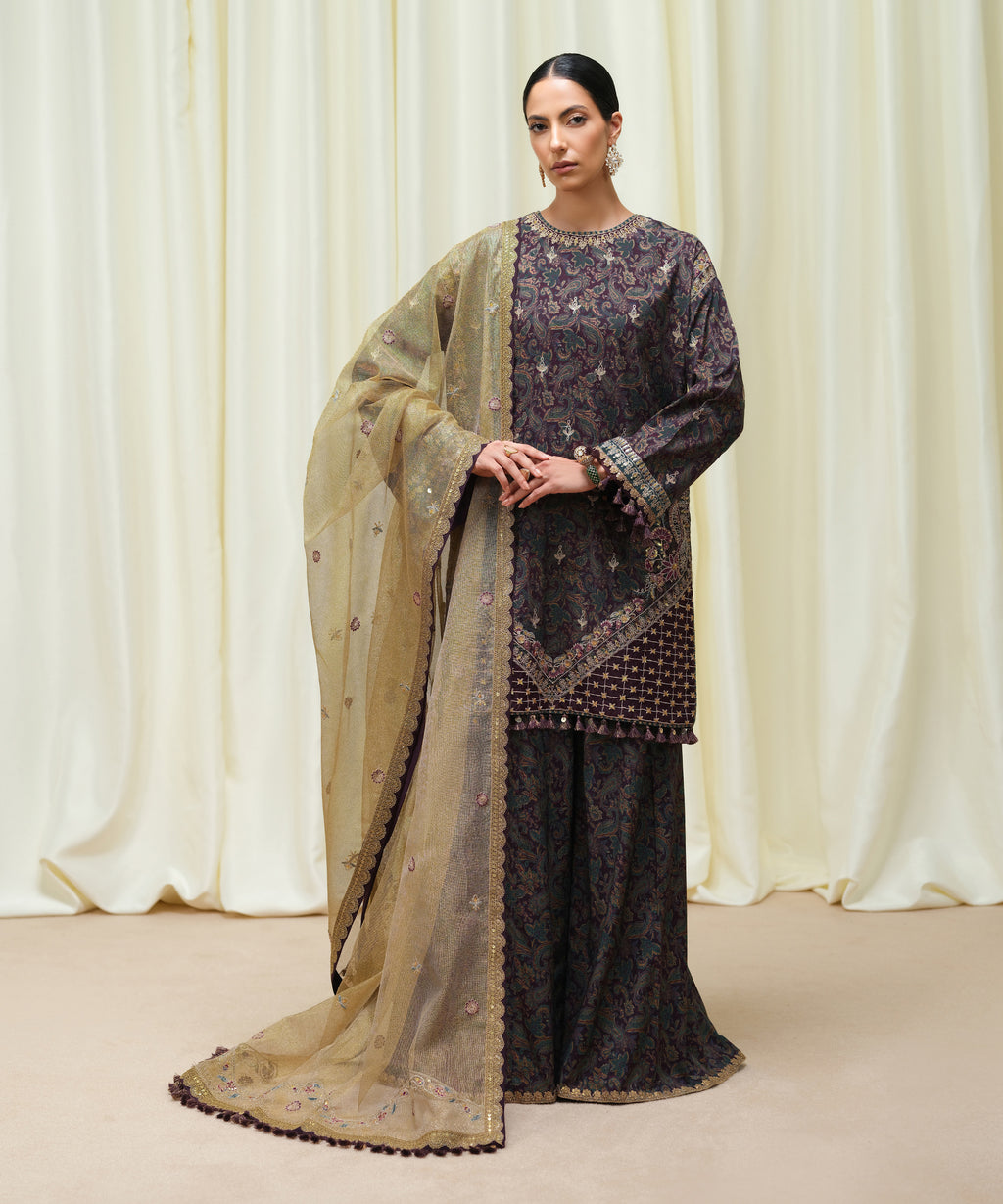 Women's Unstitched Viscose Raw Silk Printed Three Piece Suit