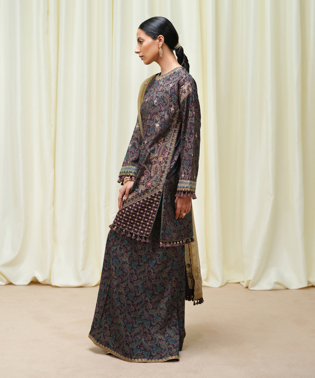 Women's Unstitched Viscose Raw Silk Printed Three Piece Suit