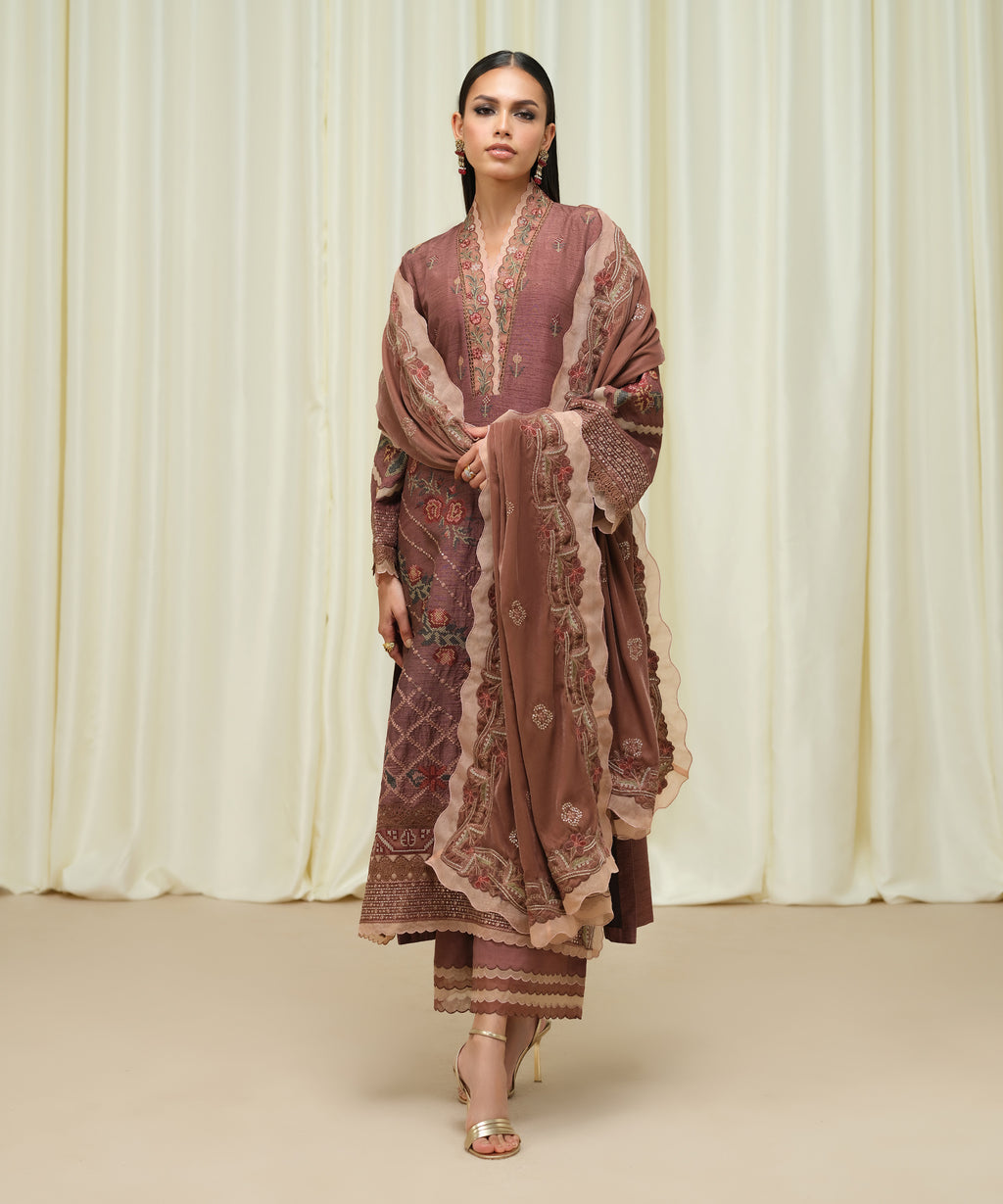 3 Piece - Embroidered Raw Silk Suit