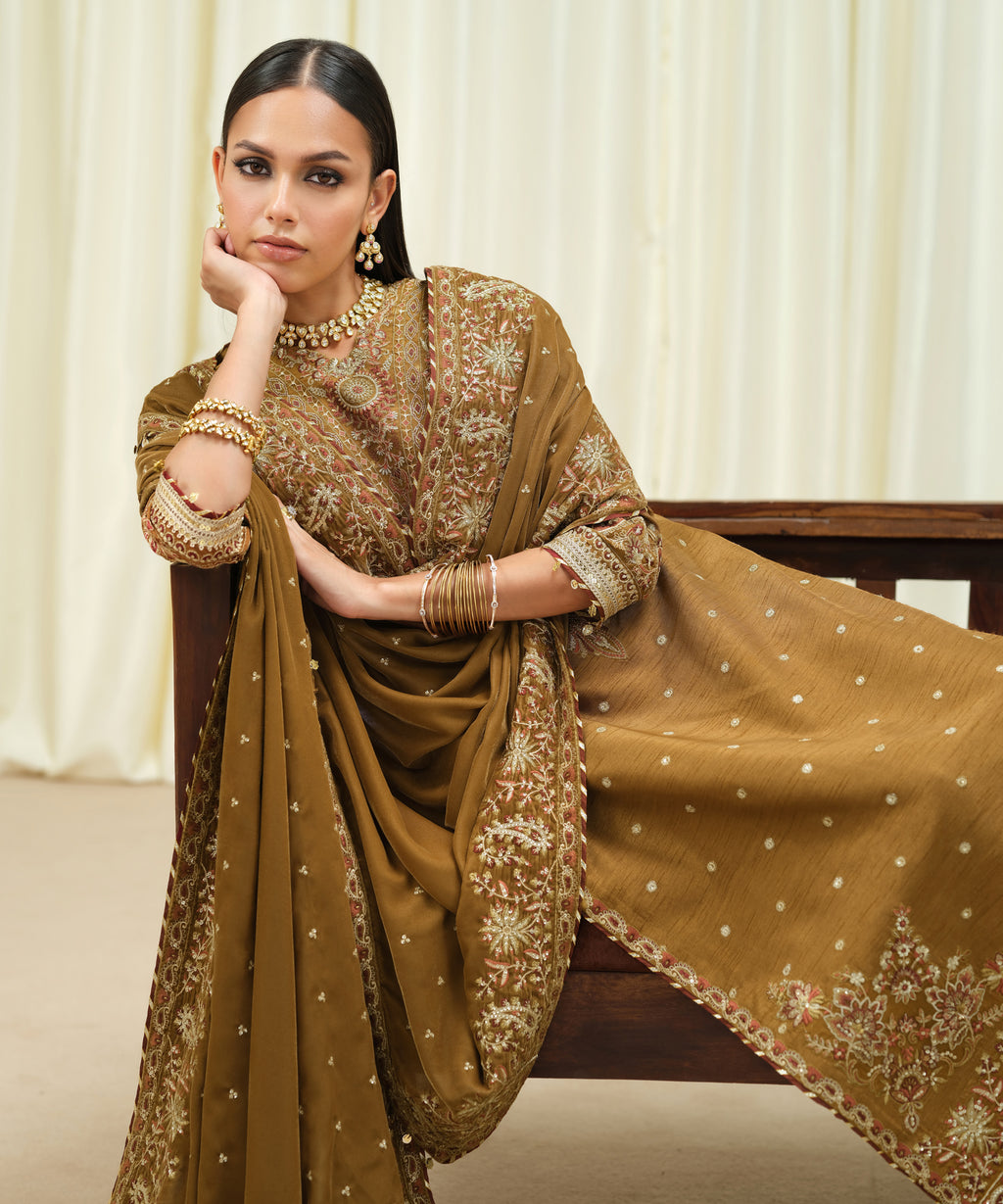 3 Piece - Embroidered Raw Silk Suit