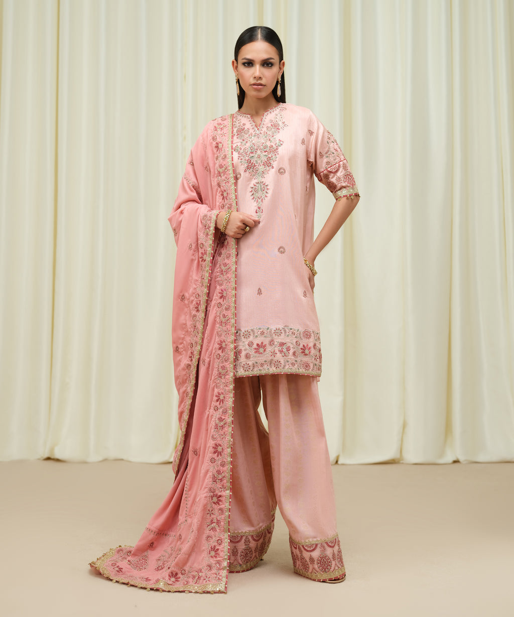 3 Piece - Embroidered Raw Silk Suit