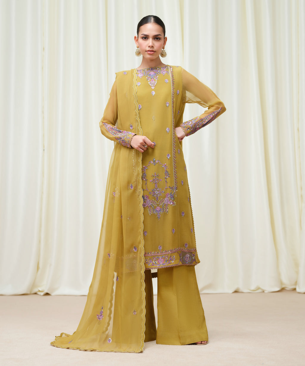 Women's Unstitched Blended Chiffon Dyed Three Piece Suit