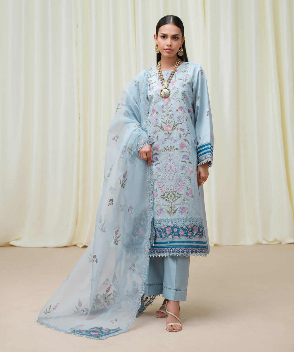 Women's Unstitched Cotton Net Dyed Three Piece Suit