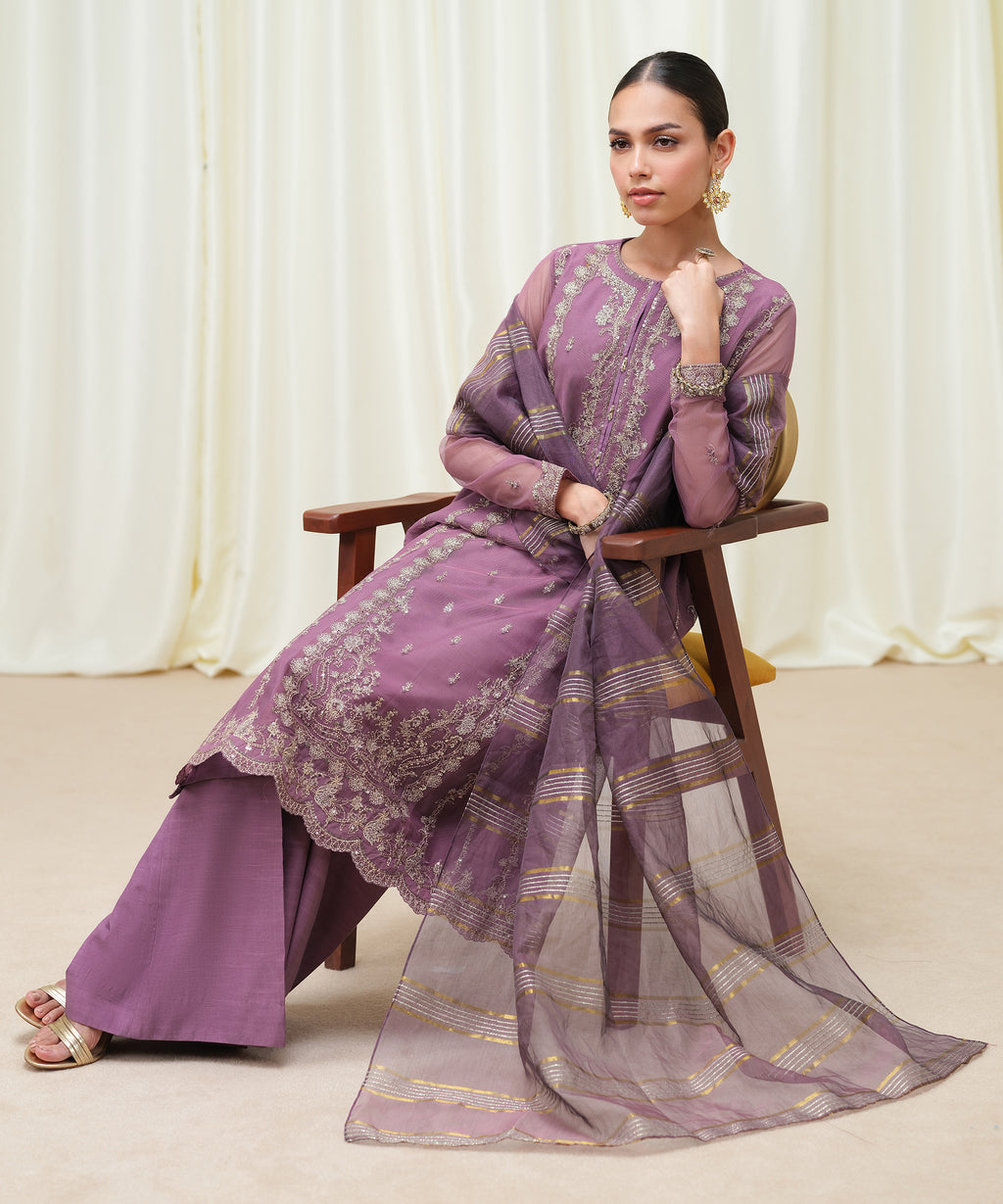 Women's Unstitched Blended Net Dyed Three Piece Suit