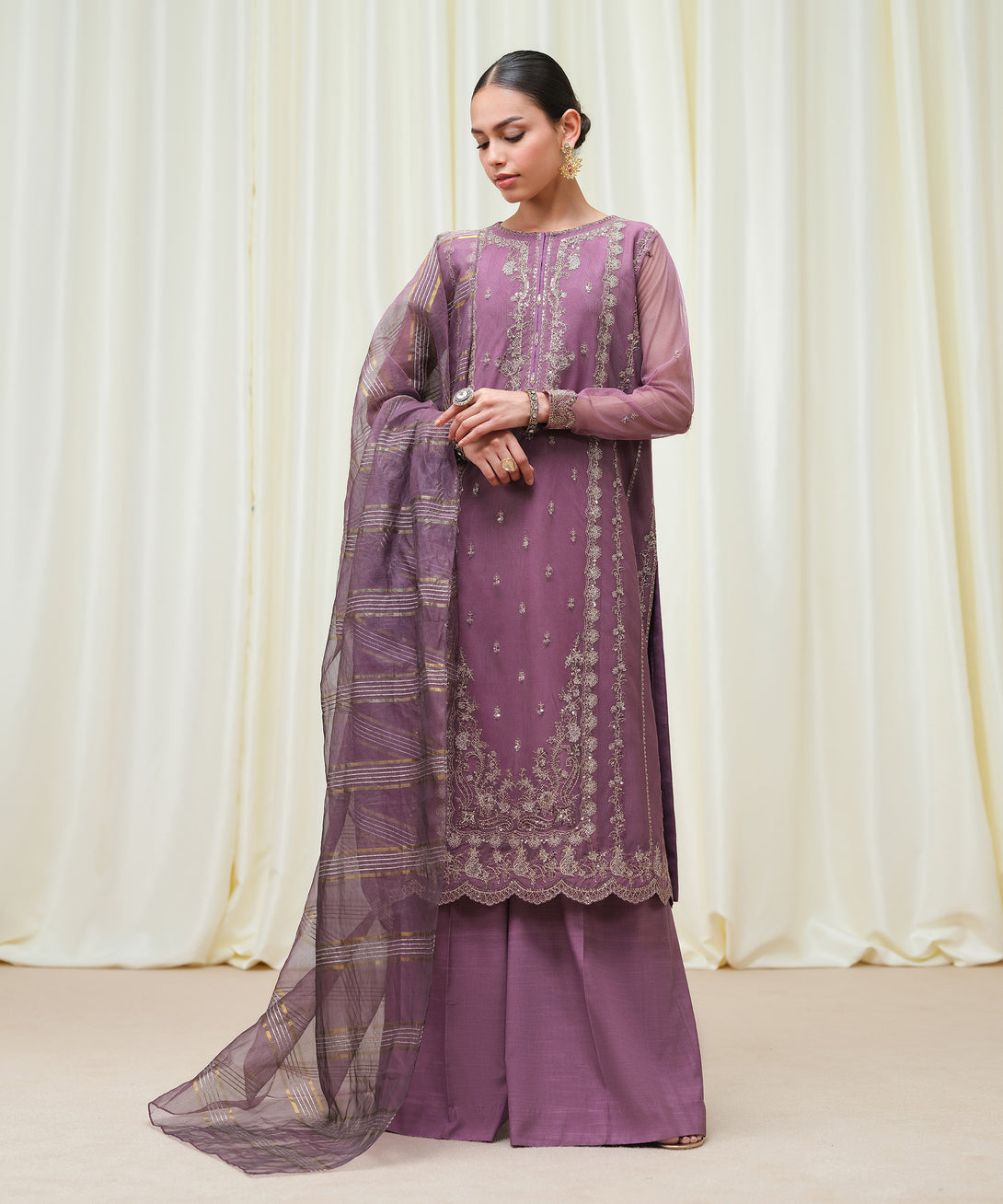 Women's Unstitched Blended Net Dyed Three Piece Suit