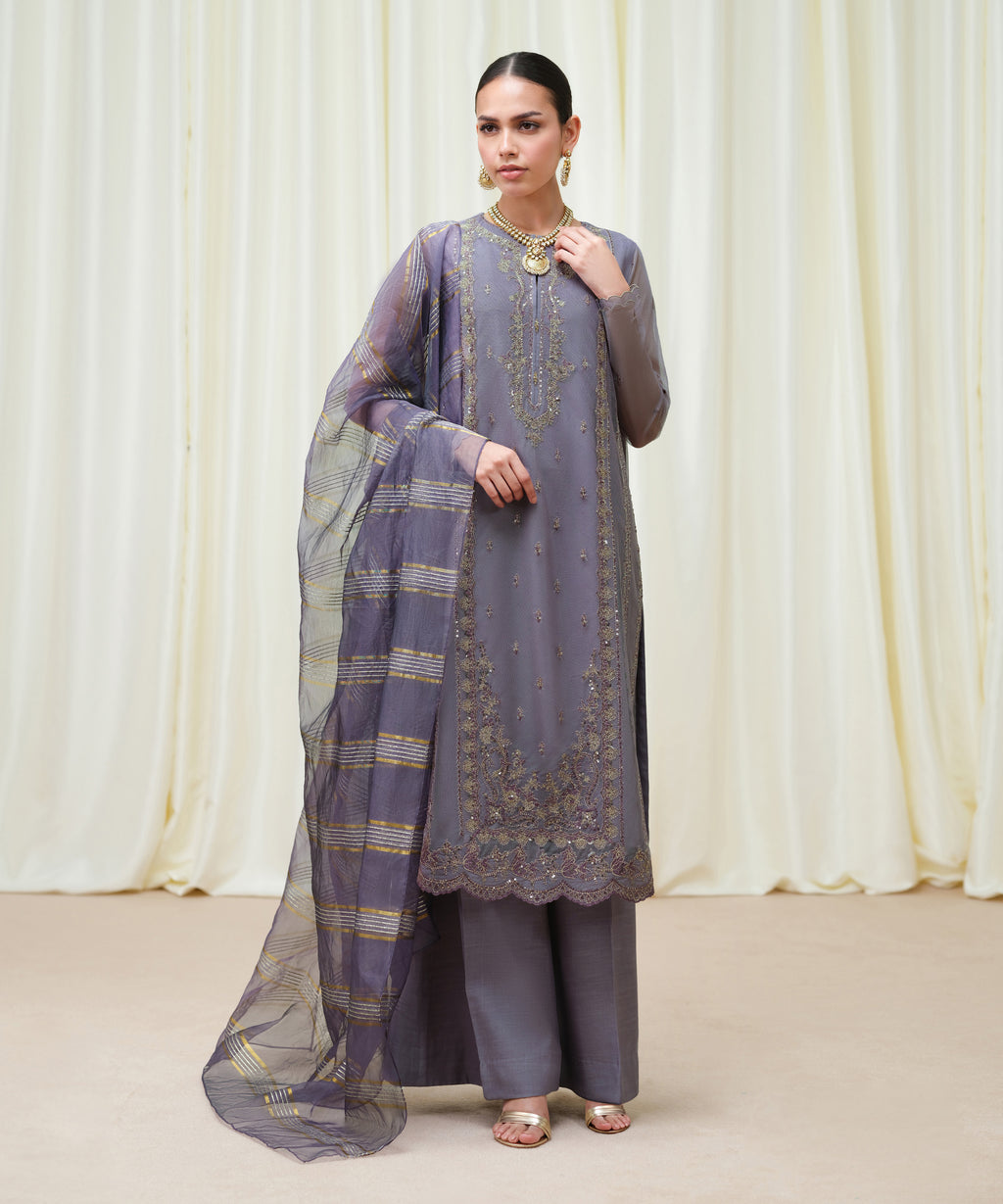 Women's Unstitched Blended Net Dyed Three Piece Suit