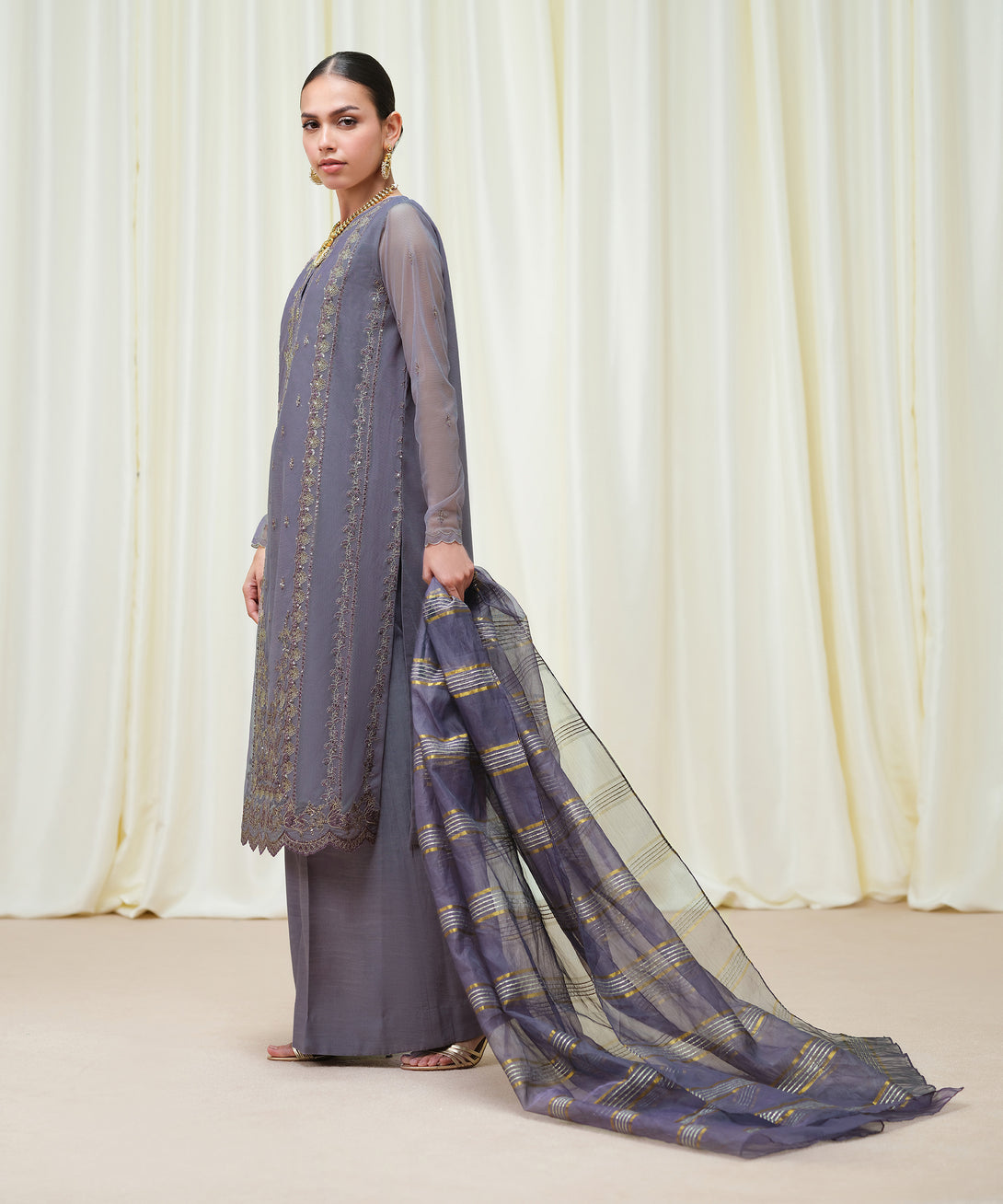 Women's Unstitched Blended Net Dyed Three Piece Suit