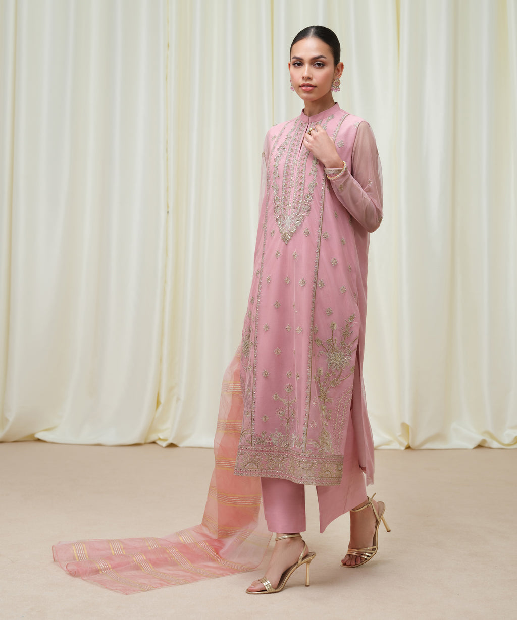 Women's Unstitched Blended Net Dyed Three Piece Suit
