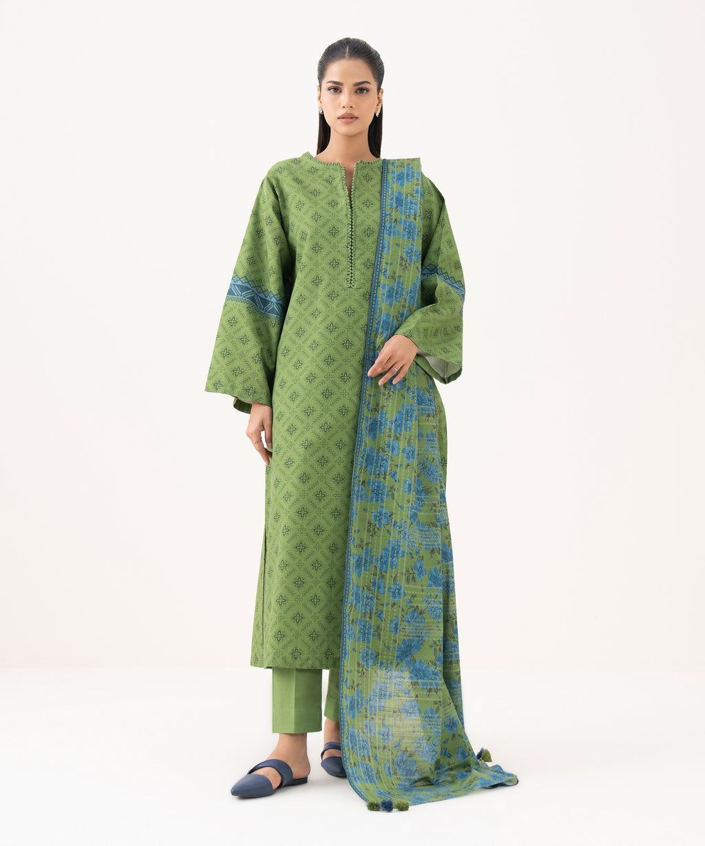 Women's Unstitched Light Khaddar Printed Multi Three Piece Suit