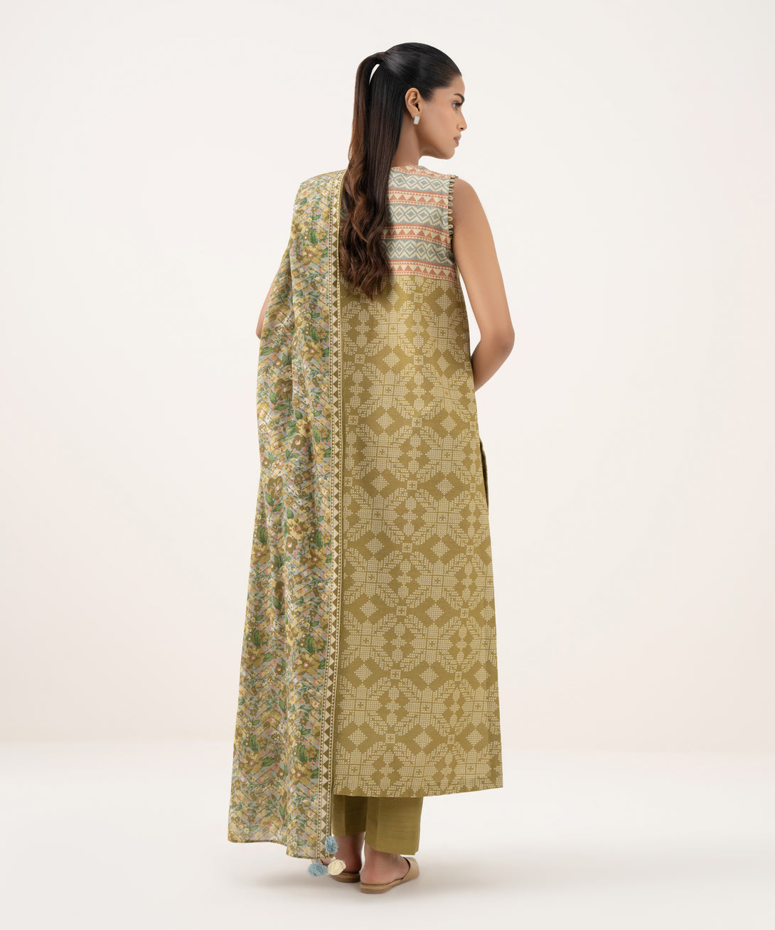 Women's Unstitched Light Khaddar Printed Mustard Three Piece Suit