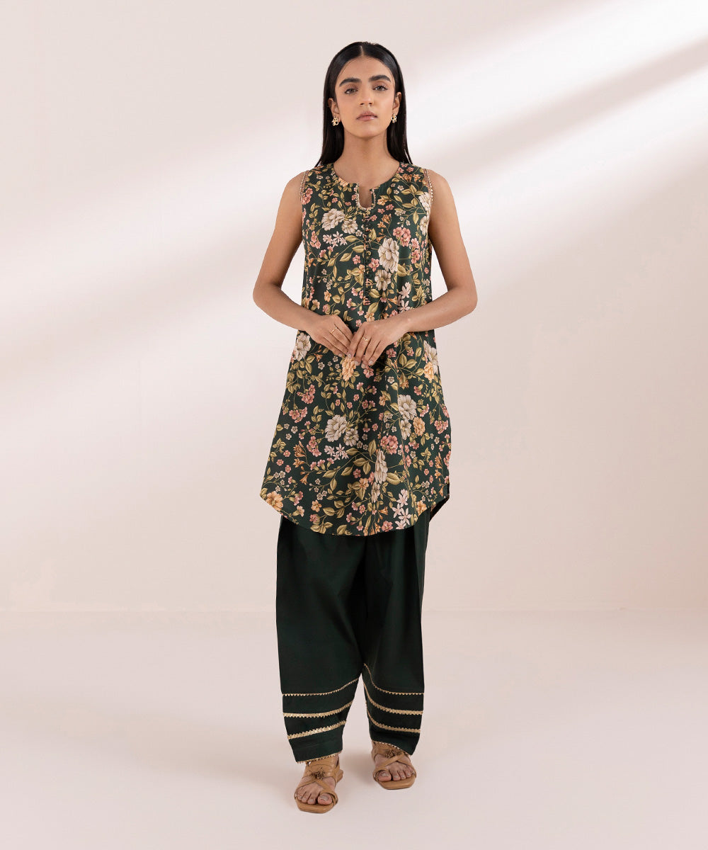 Women's Unstitched Lawn Green Printed 2 Piece Suit