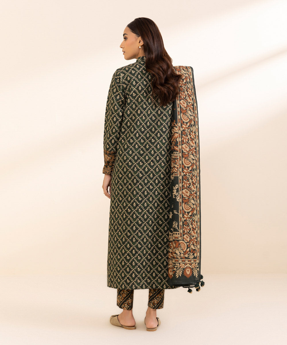 Women's Pret Khaddar Green Printed 3 Piece Suit