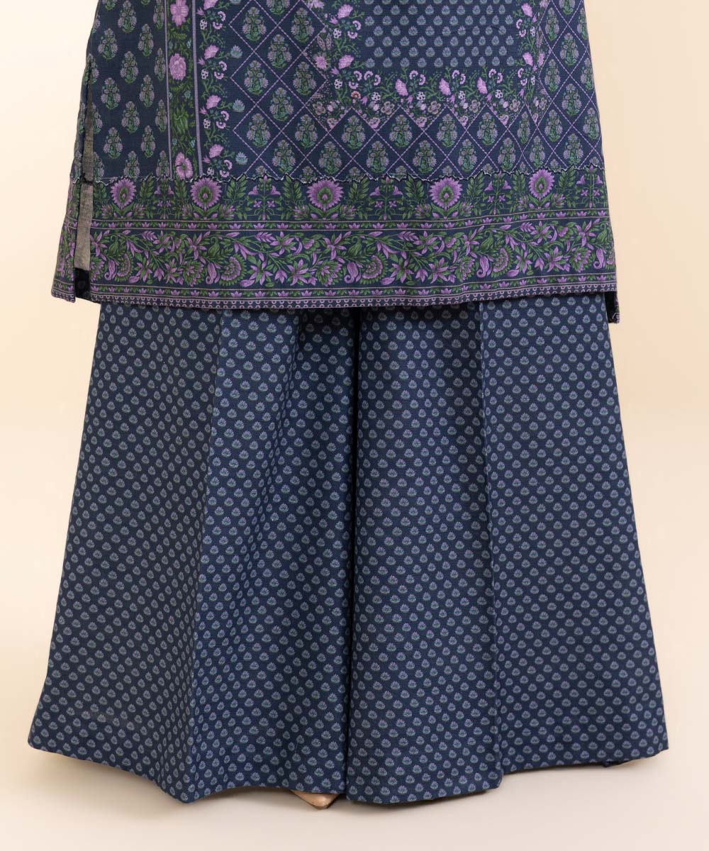 Women's Unstitched Khaddar Printed Blue 3 Piece Suit