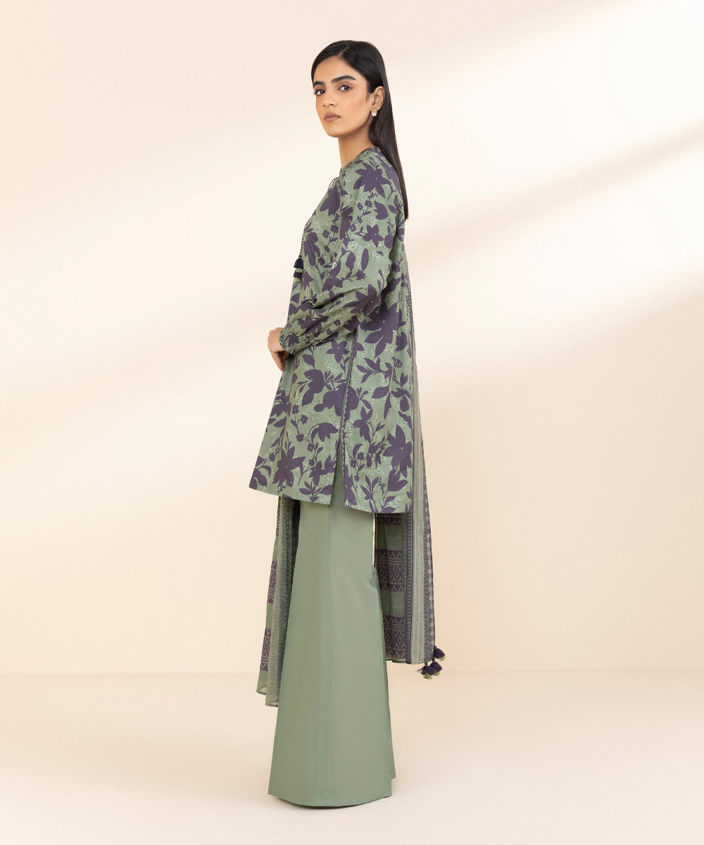 Women's Unstitched Lawn Printed Green 3 Piece Suit