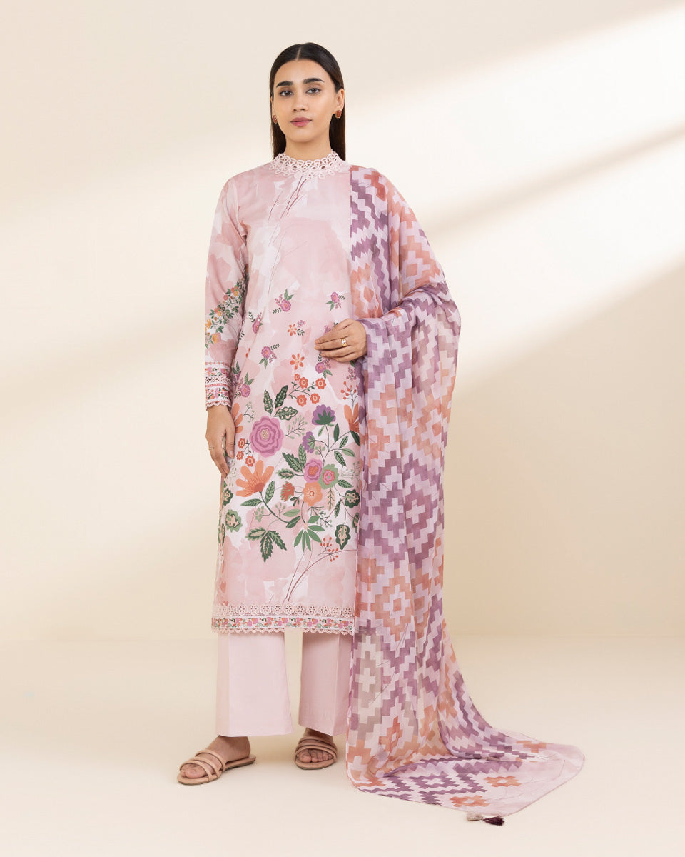 Unstitched Women's Pink Lawn 3 Piece Suit