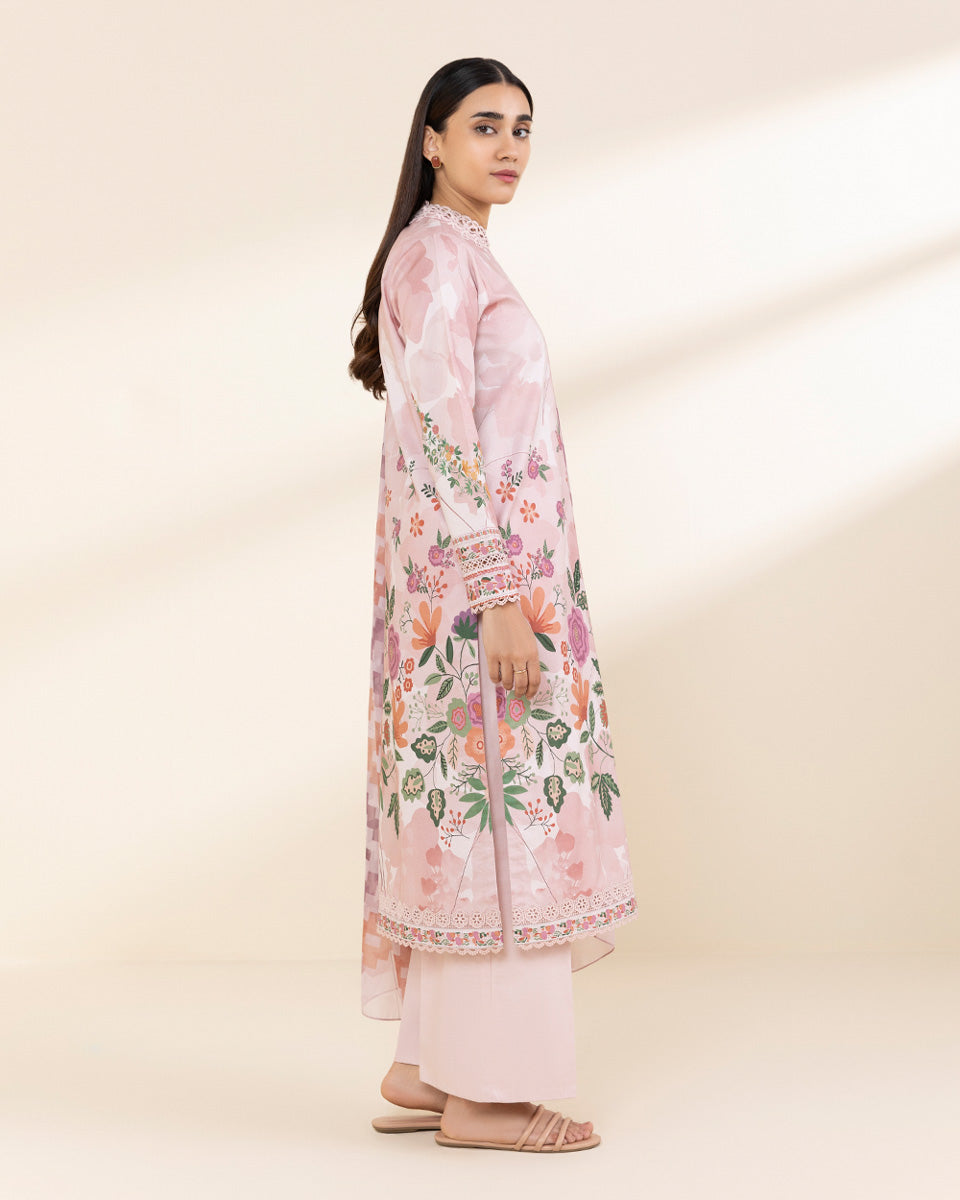 Unstitched Women's Pink Lawn 3 Piece Suit
