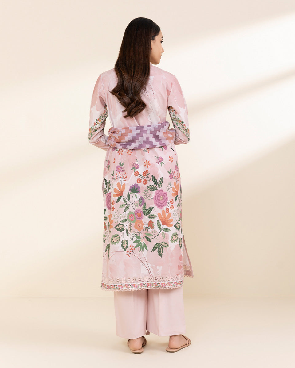 Unstitched Women's Pink Lawn 3 Piece Suit