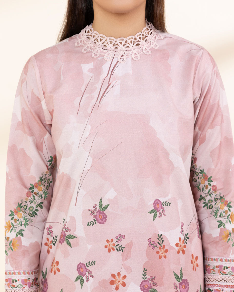 Unstitched Women's Pink Lawn 3 Piece Suit