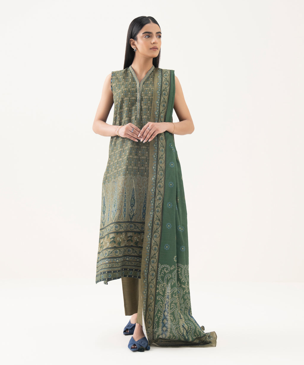 3 Piece - Printed Light Khaddar  Suit