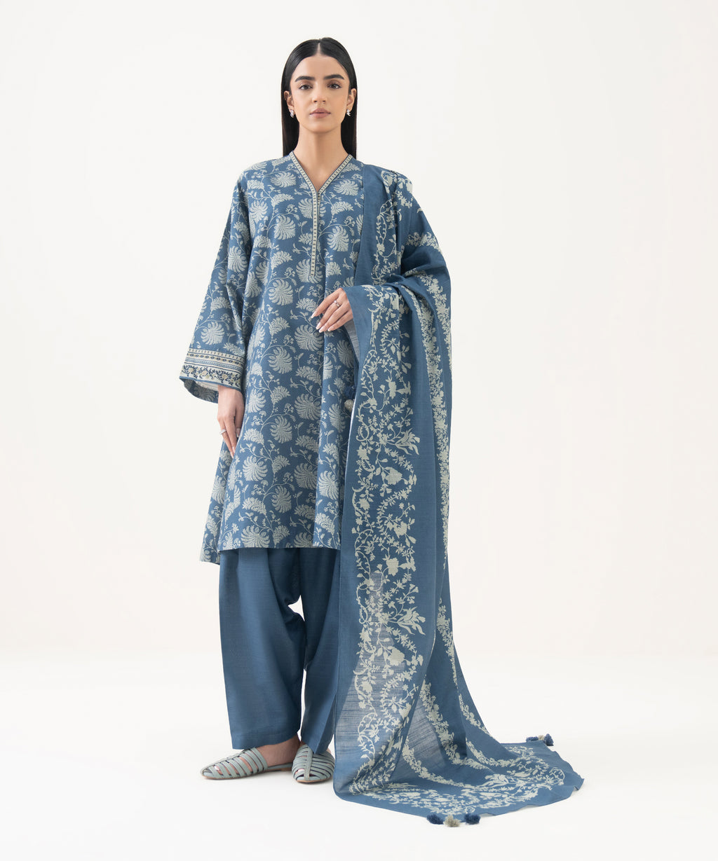 3 Piece - Printed Light Khaddar  Suit