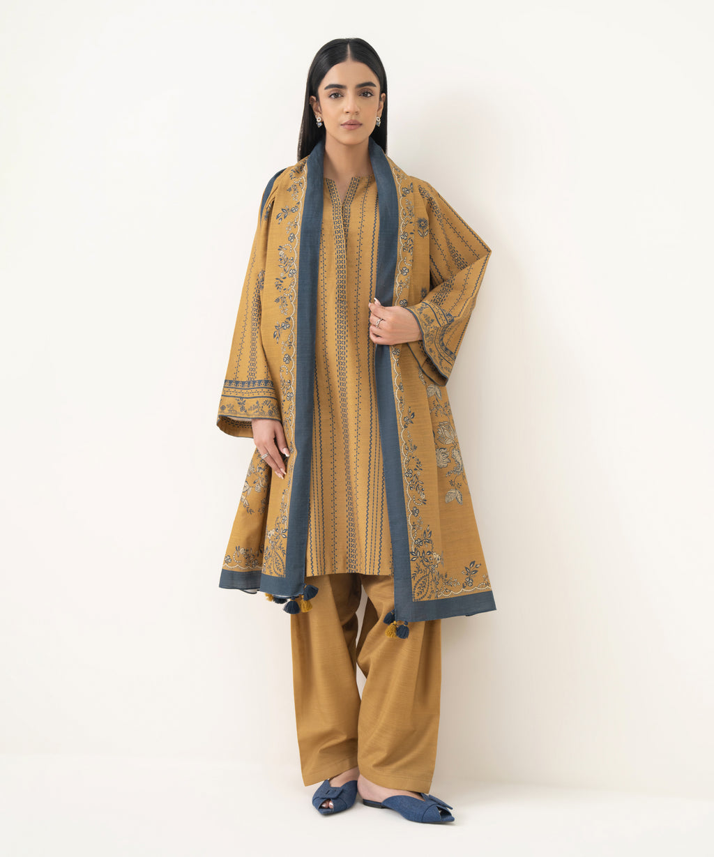 3 Piece - Printed Light Khaddar  Suit