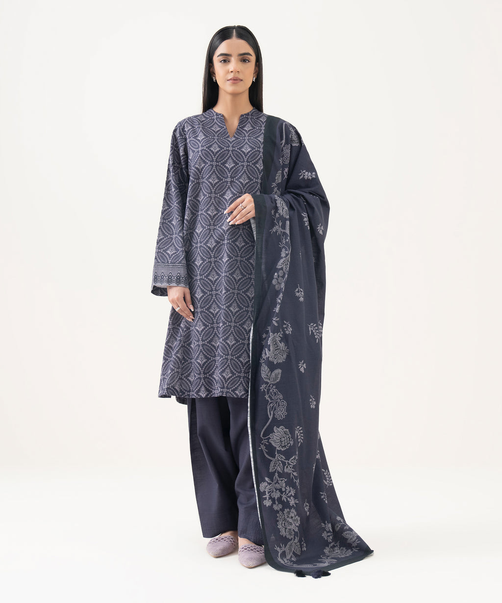 3 Piece - Printed Light Khaddar  Suit