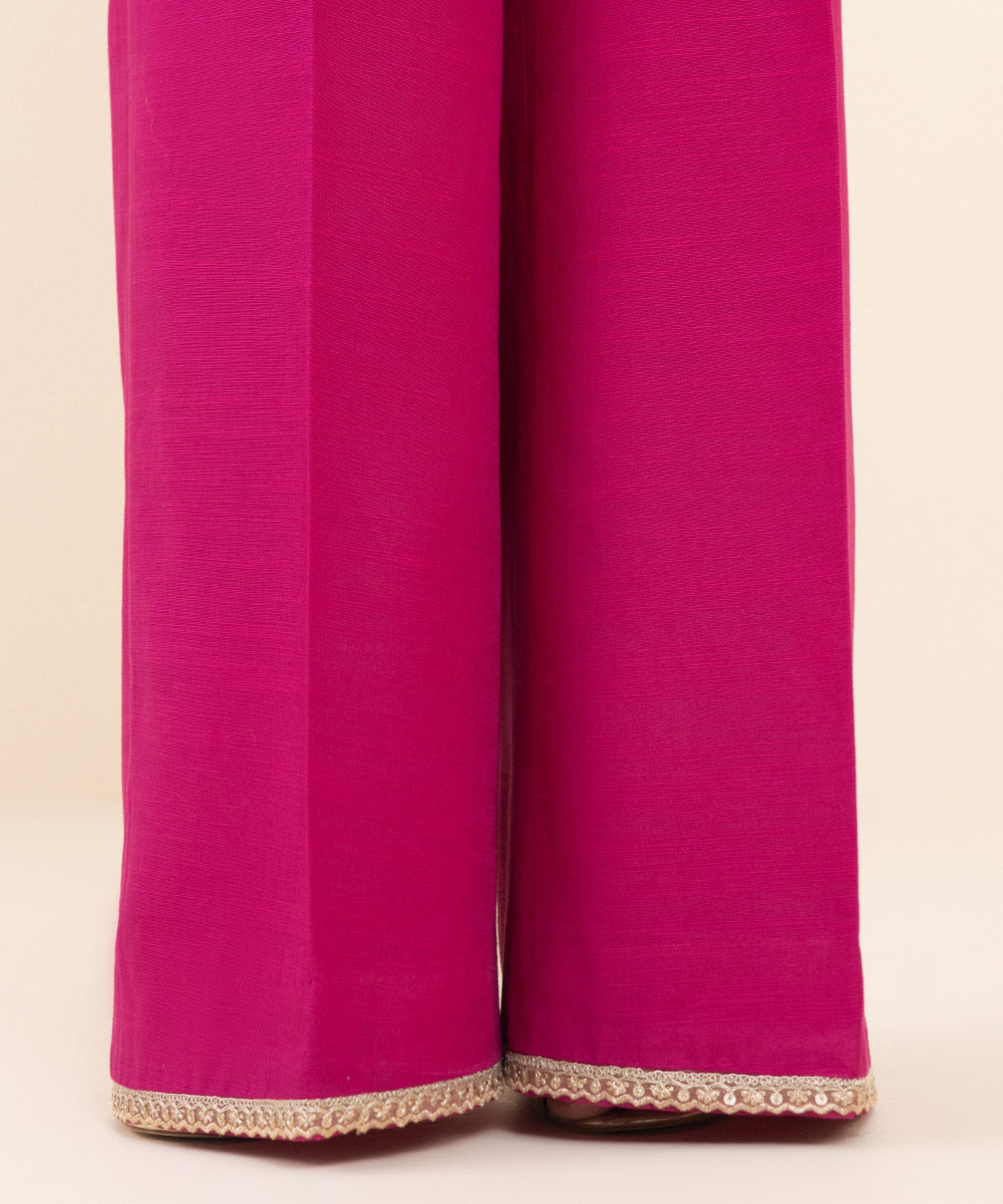 Women's Unstitched Embroidered Magenta Zari Khaddar Three Piece Suit